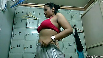 Horny Indian Amateur Lily'S Workout Session In The Gym Striptease