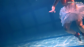 Bulava Lozhkova In Red Skirt And Bikini In Underwater Setting