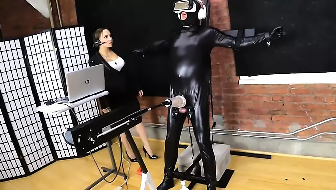 Femdom slave training with a sex machine