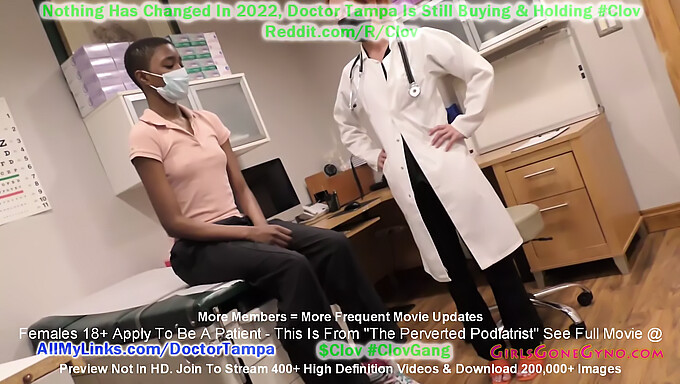 Stacy Shepard, a deviant foot doctor, meticulously inspects Jewel's sweaty feet in a medical examination at GirlsGoneGyno.