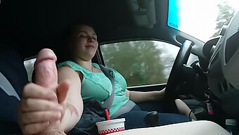 Public Deepthroat And Cumshot In A Car With A Brunette