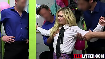 Uniformed Security Guards Take Turns With Young Blonde Thief