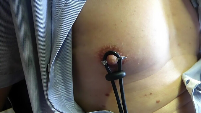 Experience the pleasure of nipple and penis stimulation with electrostim in POV