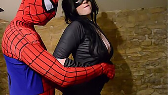 Busty Catwoman Seduces Spiderman With Oral Pleasure And Intense Fingering