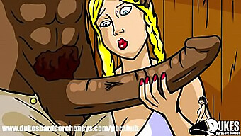 Farmhouse Wife Gives A Hilarious Blowjob To A Giant Dick In Cartoon