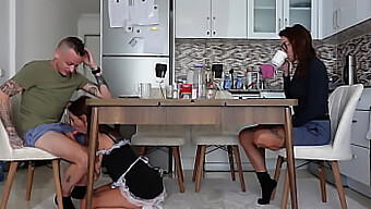 Tattooed Maid Gets Fucked By Husband'S Friend In Front Of Her!