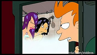 Trío De Dibujos Animados En La Ducha Con Leela Y Amy De Futurama