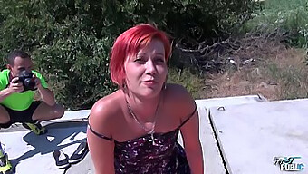 Slender Redhead Gives A Deepthroat Performance Outdoors In Her First Public Encounter